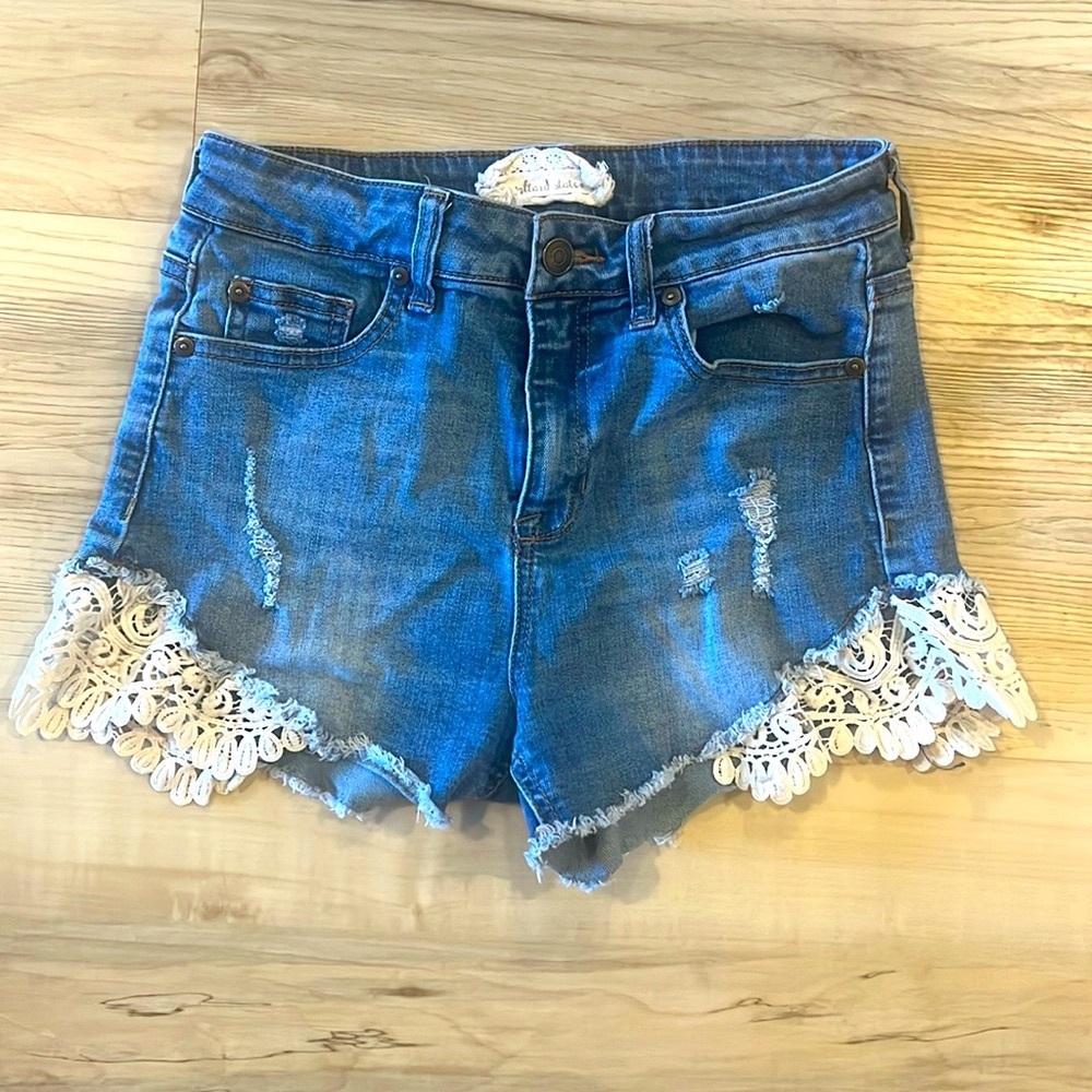 Altar’d State Crochet Distressed Denim Shorts